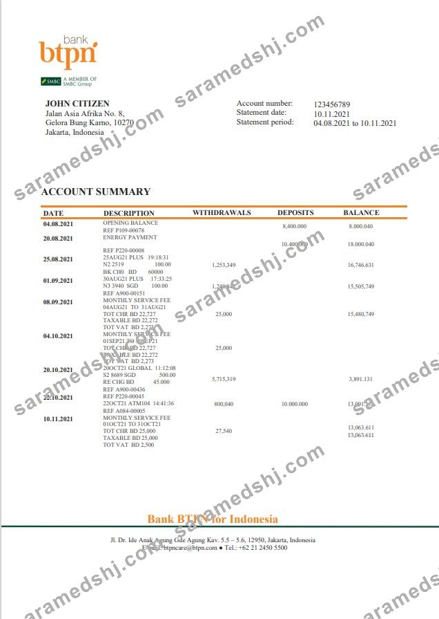 Indonesia BTPN bank statement